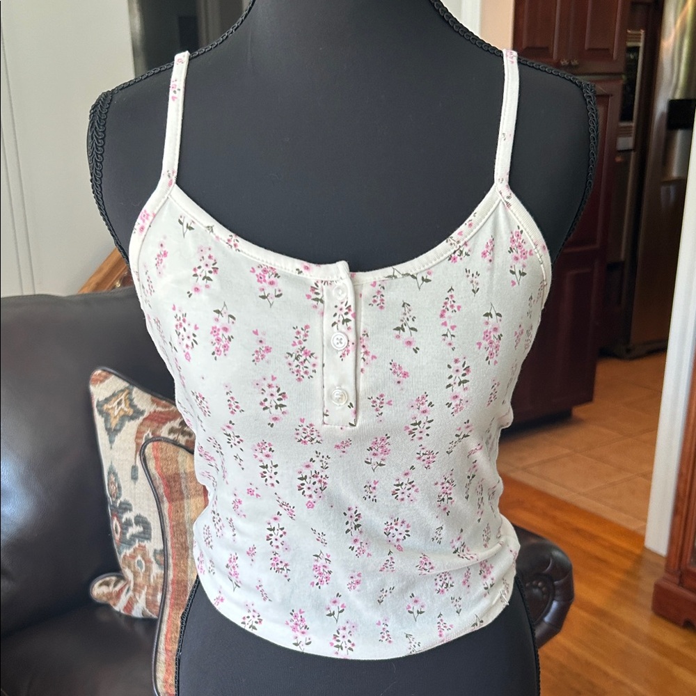 Forever 21 White and Pink Floral Camisole